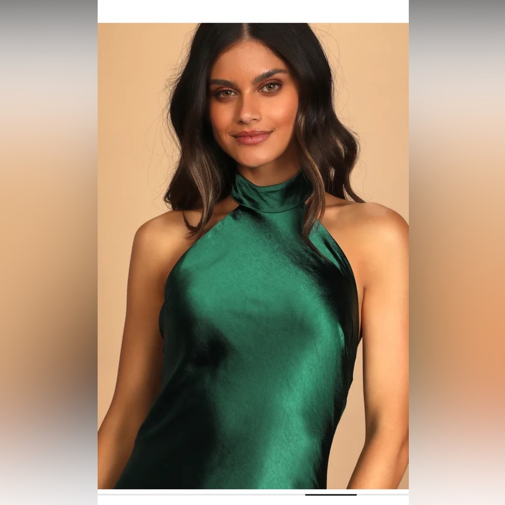 Love in your life emerald green satin halter maxi dress
